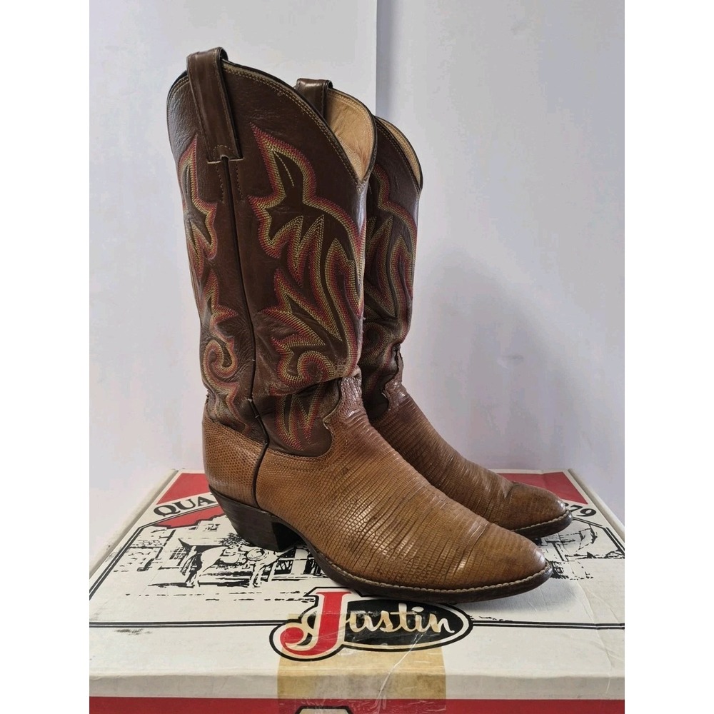Vintage Justin Lizard Skin Western Cowboy Boots Men's Size 9 D Made In USA 9151